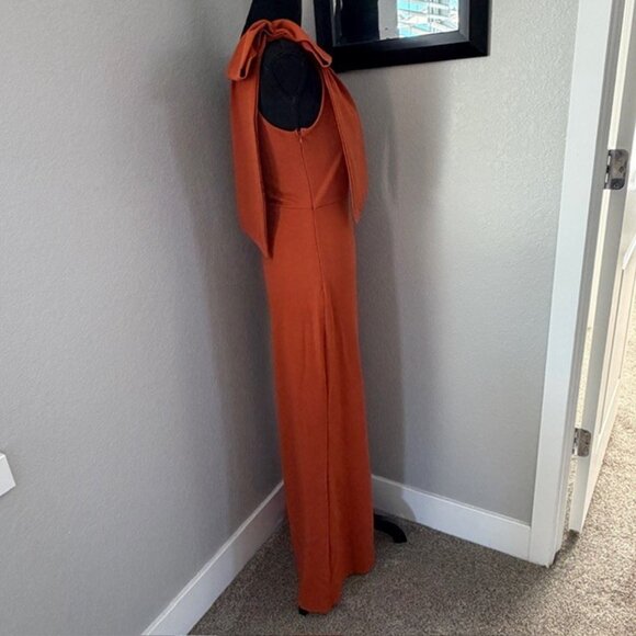 NWT PRETTY GARDEN Burnt Orange Long One Shoulder Formal Dress Small - Picture 5 of 16